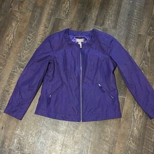 Chicos Purple Full Zip Ruffle Neck Lightweight Jacket Size 1 M Cotton Blend